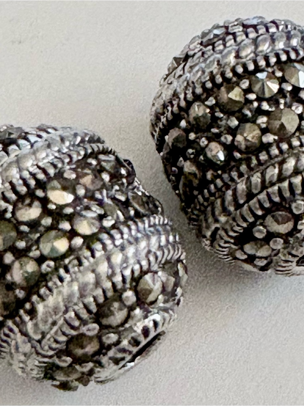 Vintage 925 Sterling Silver Marcasite Barrel Beads 14x10mm